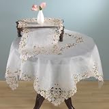 Embroidered And Cutwork Design Rectangular Runner. 100% Polyester Woven. Off-white, 16 Inch X72 Inch Oblong. One piece .