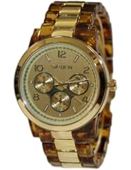 Gruen Ladies Analog Round Brown Gold-Tone Quartz Watch Plastic Bracelet GR019L