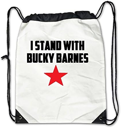I Stand With Bucky Barnes Unisex Drawstring Backpack Casual Travel Bags Shoulder Pouch Beam Port Backpack Tote Canvas White