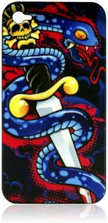 Fashion By CellAllure Snap-On with Blue Snacke and Dagger with Skull for iPhone 4G - Black