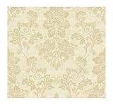 York Wallcoverings PS3806 Wind River Scrolling Damask Prepasted Wallpaper, Champagne/Sand