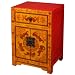 EXP Handmade Asian Furniture - 24" Orange Chinese Storage Cabinet / End Table - Lucky Bats Design