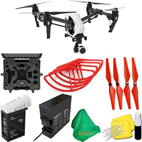 DJI Inspire 1 V2.0 Quadcopter With Single Remote + Deluxe Hard Case + 4pcs Red Propellers + Red Propeller Guards + ZEEKITS Microfiber Cloth + Lens Cleaning Kit for DJI