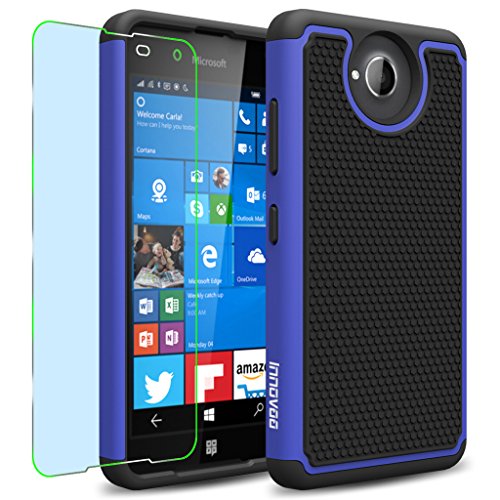Microsoft Lumia 650 Case, INNOVAA Smart Grid Defender Armor Case W/ Free Screen Protector & Touch Screen Stylus Pen - Black/Blue