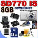 Canon Powershot SD770 IS (2601B001) 10.0MP 3x Optical Zoom Digital Camera (Silver) BigVALUEInc Accessory Saver 8GB NB6L Battery Bundle + MORE