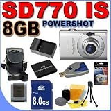 cheap Canon Powershot SD770 IS 10.0MP 3x Optical Zoom Silver Digital Camera SD770IS 2601B001 PLUS 8GB SDHC Secure Digital Memory Card - Extra Lithium Ion Battery - Rapid External Charger - BigVALUEInc Accessory Saver Bundle + MORE