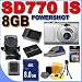 Canon Powershot SD770 IS (2601B001) 10.0MP 3x Optical Zoom Digital Camera (Silver) BigVALUEInc Accessory Saver 8GB NB6L Battery Bundle + MORE