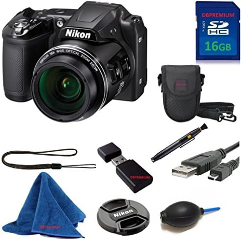 Nikon COOLPIX L840 Camera with 38x Zoom and Built-In Wi-Fi (Black) (NEW, WHITE BOX) DBPREMIUM Value Bundle with Cleaning Cloth + 16GB DBPREMIUM Memory + Reader + Case + Lens Pen + Brush