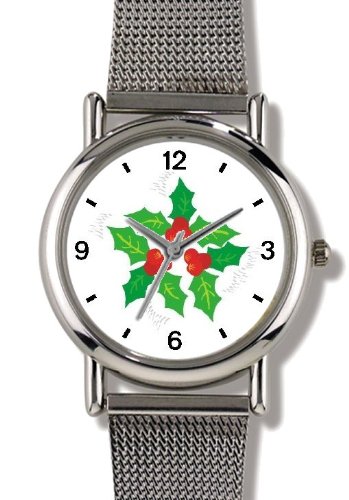 Christmas Mistletoe Christmas Theme - WATCHBUDDY® ELITE Chrome-Plated Metal Alloy Watch with Metal Mesh Strap-Size-Small ( Standard Women's Size )