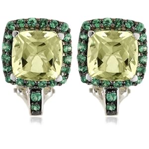 Sterling Silver Green Gold Quartz w  Tsavorite Accent Square Earrings by Amazon.com Collection