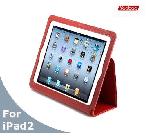 AYL® 100% Premium Genuine Slim Leather Case Folio with Magnetic Closure and 3-in-1 built-in Stand for Apple Ipad 2nd Generation Tablet (Red)