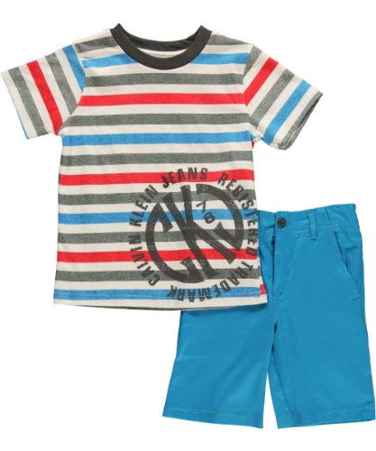 Calvin Klein Boys 2-7 Crew Neck Stripes Tee with Shorts