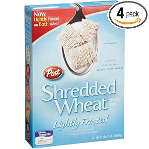 Post Shredded Wheat Lightly Frosted Cereal, Spoon Size, 19-Ounce Boxes (Pack of 4)