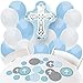 Little Miracle Boy Blue & Gray Cross - Confetti and Balloon Party Decorations - Combo Kit