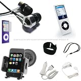DreamBargains Premium Nano 4th Generation 8GB 16GB Accessory Bundle Kit - Protective Silicone Sleeve - White + Adjustable Sport Armband - Black + Screen & Click Wheel Protector Film + Travel Charger - White + Car Charger - White + Durable Metallic Sound Isolating In-Ear Earbud Earphones - Black + Neckstrap - Black + Adjustable Windshield Mount - Black