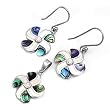 Sterling Silver Pendant and Earrings Set - Plumeria Design in Abalone and Mother of Pearl with Clear CZ