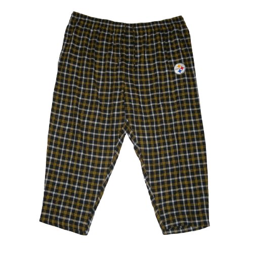 Mens NFL Pittsburgh Steelers Plaid Cotton Thermal Sleepwear / Pajama Pants - Black & Yellow (Size: 7XL)