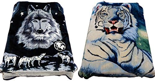Heavy Weight Double Side Queen Size Super Soft Mink Blankets By Venice Collections Wolf-BlueTiger