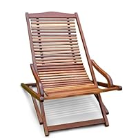 VIFAH V157 Outdoor Wood Reclining Folding Lounge, Natural Wood Finish, 25 by 40 by 28-Inch