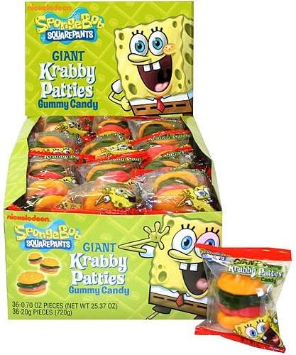 Spongebob Squarepants Giant Gummy Krabby Patties 36 Count, 0.63 oz each