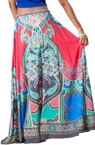 Flying Tomato Women's Tribal Boho Maxi Skirt S Coral