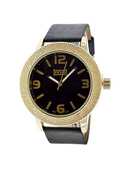 Mark Naimer Fashion Watch in Black Leather Band with Gold Color Case