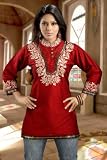 Burgundy Art silk Kurti with embroidered neckline