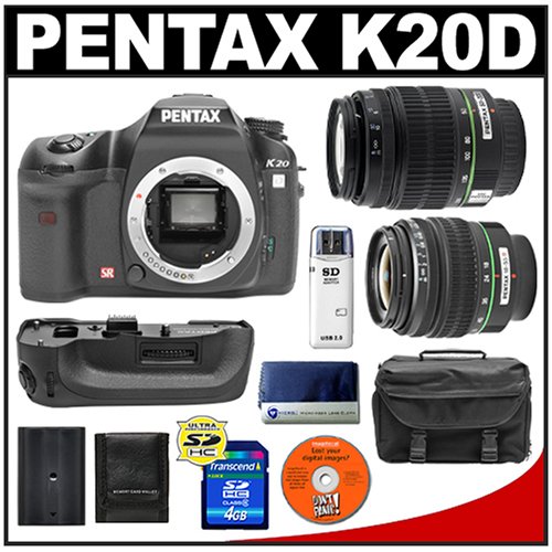Pentax K20D Digital SLR Camera with Pentax SMC DA 18-55mm AL II Zoom Lens + Pentax SMC DA 50-200mm ED Zoom Lens + Pentax D-BG2 Battery Grip + 4GB SDHC Card + Spare D-LI50 Battery + Case + Cameta Bonus Accessory Kit