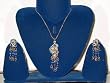 Gift for Her-indian Jewelry Blue Beaded Necklace Set and Earring in Antique Silver Finish and Ruby Color Stones (Brand New) Free Shipping