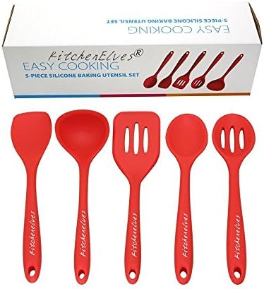 KitchenElves Silicone Kitchen Utensil Set (5 Piece) in Hygienic Solid Coating - CSI-015(Red)