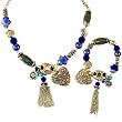 Murano Glass Metal Bead Necklace Bracelet Set Brilliant Blue Heart By Bucasi
