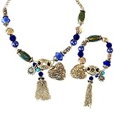 Murano Glass Metal Bead Necklace Bracelet Set Brilliant Blue Heart By Bucasi
