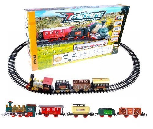 Continental Express Toy Train Set Battery Operated - 16pc with Coal Tender/Passenger Wagon/Fuel/Cargo Wagon/Animal Wagon