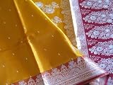 BOLLYWOOD GOLDEN WEDDING SILK SARI MATERIAL ZARI SAREE