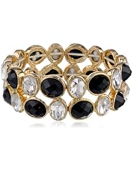 Napier "Evening Contrast" Gold-Tone and Crystal and Jet Stretch Bracelet, 7.5"