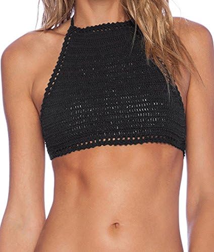Mxmore Women's Halter Camisole Knitted Bikini Bra Crochet Crop Tops Black