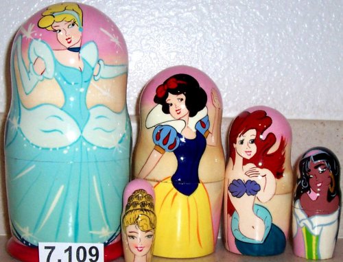 Russian Nesting Doll Five Princesses Cinderella Snow White Little Mermaid Ariel Jasmine Barbie 5 Pc / 7 in #7.109