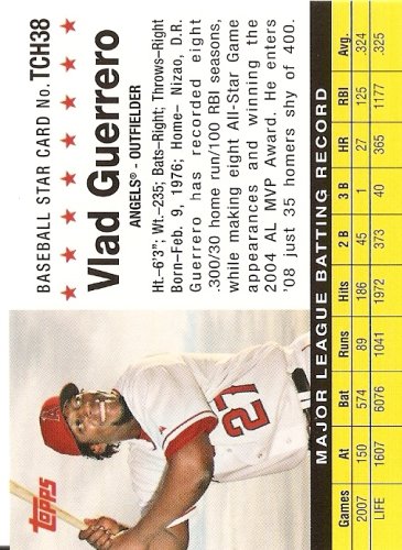 2008 Topps Trading Card History # TCH38 Vladimir Guerrero / Los Angeles Angels / Baseball Card Shipped in a Protective Display Case!