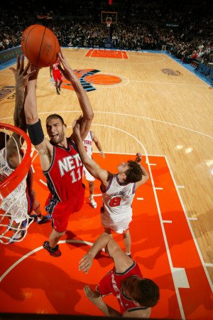 New Jersey Nets v New York Knicks: Brook Lopez and Danilo Gallinari Photographic Poster Print by Nathaniel S. Butler, 28x42