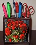 Rikki KnightTM Van Gogh Art Red Poppies 5 Inch Tile Maple Finished Wooden Tile Pen Holder - Pencil Stationery Holder - Desktop Accessory - Unisex - Ideal Gift for all occassions!