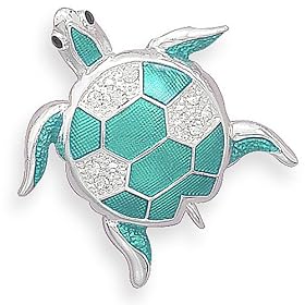 Clear Swarovski Crystal and Green Epoxy Turtle Fashion Pin