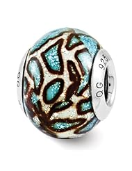 Sterling Silver Reflection Teal Print Overlay Italian Bead