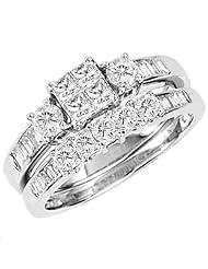 14k White Gold Princess & Round Diamond Ladies Bridal Ring Set Engagement with... by 