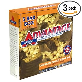 Atkins Advantage Bars, Chocolate Peanut Butter, Boxes of Five 2.11-Ounce Bars (Pack of 3)