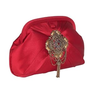 Inge Christopher Madrid Silk Clutch With Jewelled Brooch