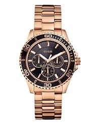 GUESS Womens Black and Rose Gold-Tone Feminine Sport Watch