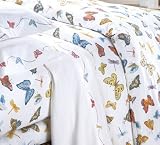 Butterfly Garden Flannel Duvet Cover ( Queen, White/Multi )