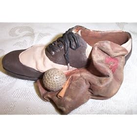 Resin Replicia of Antique Golf Shoe with Golf Club Cover with Ball Paperweight #45126