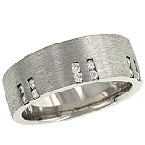 Mens Brushed Wedding Band w/ Bead Set Diamonds .33cttw