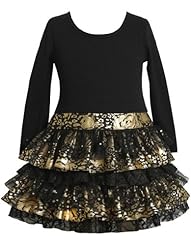 Girls Cotton/Denim/Metallic/Polyester/Spandex/Knit Knee Length  Tiered Lace Long Sleeves Dropped   Waistline General Print Scoop Neck  Dress With Ruffles